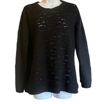Lucky Brand Womens Small Black Pullover Crochet Knit Semi Sheer Sweater - £11.17 GBP