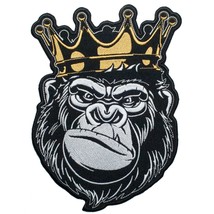 Large Back Patch Gorilla King with Gold Crown Embroidered Patch. Iron On. - £22.94 GBP