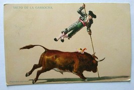 Bull &amp; Matador Postcard Vintage Series 5379 Salto De La Garrocha 1909 Bullfight - £10.08 GBP