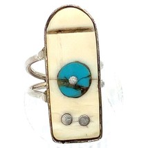 Vtg Sterling Silver Native American Navajo Inlay Magnesite Turquoise Ring 4 1/2 - $64.35