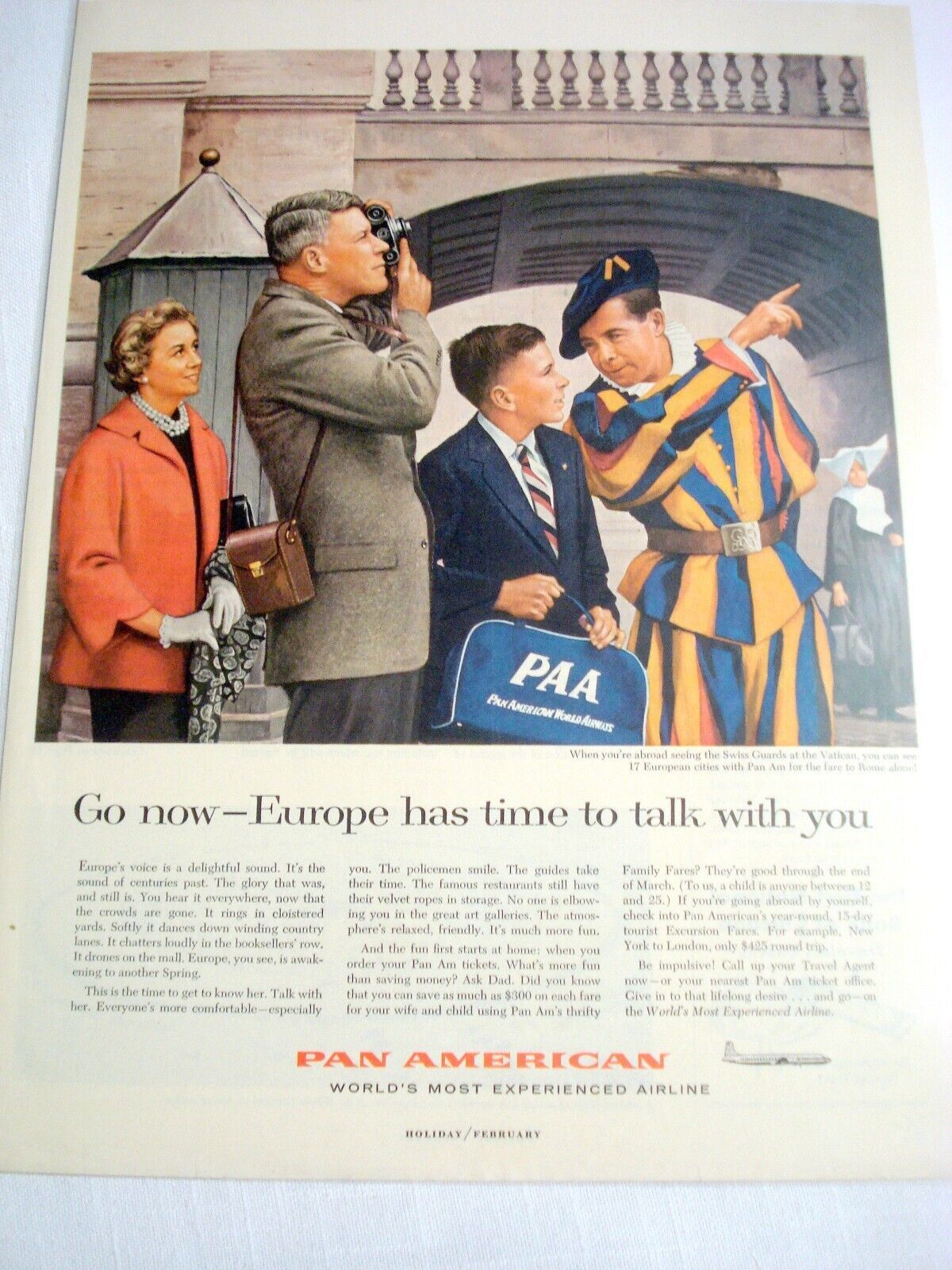 1956 Ad Pan American Airlines Swiss Guards at Vatican - $9.99
