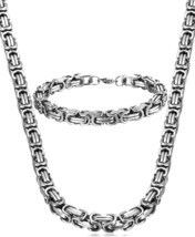 Jstyle Stainless Steel Male Chain Necklace Mens Bracelet Jewelry Set, 8mm Wide,  - £25.72 GBP+