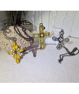 Lot of 4 Vintage Cross Necklaces Rhinestone Crystal Pendant Statement Je... - $65.78 CAD