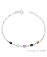 Purple Blue Pink Green Yellow CZ Crystal Figaro Chain 925 Sterling Silve... - €27,15 EUR