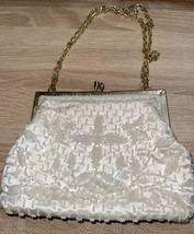 Vintage Ivory/White Hand-Made Beaded Evening Bag Wedding Clutch Purse Handbag - £20.77 GBP