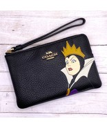 Disney X Coach Corner Zip Wristlet With Evil Queen Motif Black Leather C... - $101.38