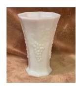 Vintage Milk Glass Grape &amp; Grape Vine Pattern 7&quot; Paneled Vase - $43.32 CAD