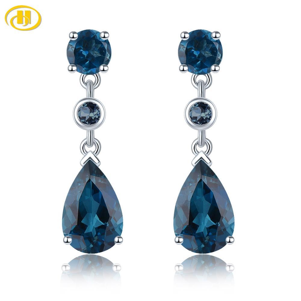 Natural Blue Topaz Solid Silver Earring for Women 4 Carats Dark Blue Topaz Pear  - £59.48 GBP