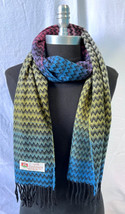 100% Cashmere Scarf Chevron Teal Green / Blue / Berry Soft Wool Wrap #F302 For G - £14.37 GBP