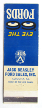 Jack Beasley Ford Sales - Altoona, Pennsylvania Dealer 20 Strike Matchbook Cover - £1.58 GBP