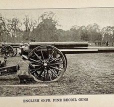 1914 WW1 Print English 60-PR Fine Recoil Guns Antique Military War Colle... - $34.99