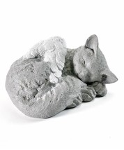 Cat Memorial Statue with White Angel Wings 9.5" Long Gray Durable Poly Resin
