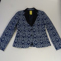 QMack Womens Blazer Jacket White & Blue Floral Collared Two Button Coat - Size 6 image 12