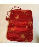 Large Vintage Jewelry Roll Asian red with Gold/yellow Flowers Travel Bag - $16.87 CAD
