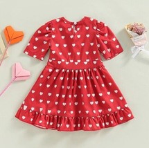 NEW Valentine&#39;s Day Girls Heart Print Short Sleeve Dress 2T 3T 4T 5T 6 - £5.69 GBP