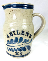 Abilene KS Salt Glaze Pottery Pitcher Jug Artisan Studio 6.5&quot; Kansas Grey &amp; Blue - $48.37