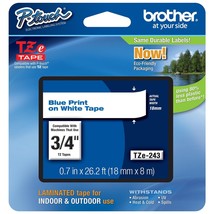 Genuine Brother 3/4&quot; (18Mm) Blue On White Tze P-Touch Tape For Brother P... - $37.99
