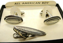 Cufflinks Neck Tie Clip All American Boy Stainless Steel Shirt Dress Suit Vtg - £27.68 GBP