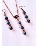 Ruby Zoisite Agate copper jewelry set Boho Agate necklace earrings Green... - $52.00