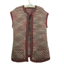 Handmade Open Front Vest Pink White Chunky Knit Sleeveless Cardigan Wome... - $22.99