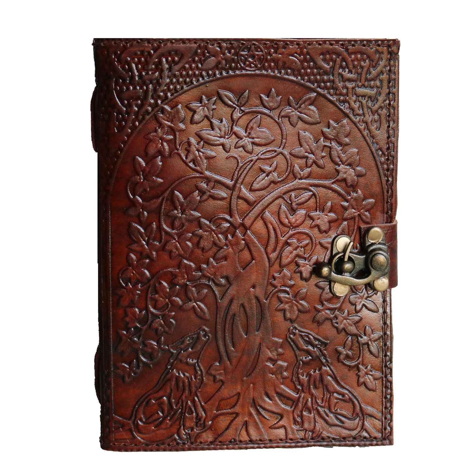 Primary image for HG-LTHR 18 Cm Tree of Life Howling Wolf Leather Blank Grimoire Journal Book of S