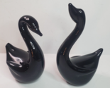 Black Glass Swan Figurines Bird Statues Elegant Shelf Table Decor Vintage - $24.70