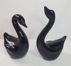 Black Glass Swan Figurines Bird Statues Elegant Shelf Table Decor Vintage - £19.74 GBP