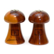 Vintage Wooden Mushroom Shaped Swanton VT Souvenir Salt and Pepper Shakers - $11.85