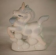 Classic Lusterware Unicorn White Porcelain w Necklace Mythical Shelf Fig... - $14.84
