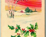 Christmas Greeting Holly Winter Cabin Scene UNP DB Postcard F8 - $2.92