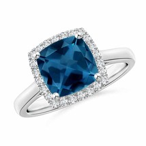 ANGARA Classic Cushion London Blue Topaz Halo Engagement Ring in 14K Gold - $1,363.12