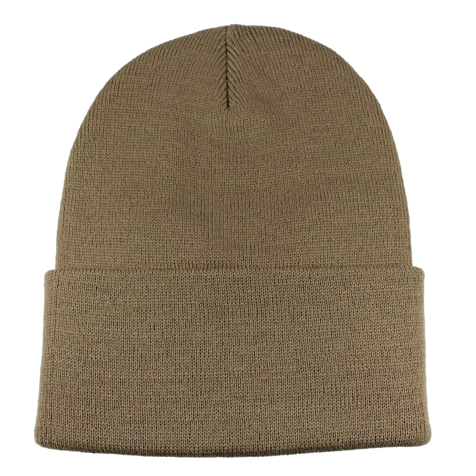 Unisex Plain Warm Knit Beanie Hat Cuff Skull Ski Cap Khaki1pcs - £7.91 GBP