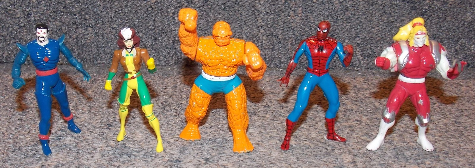 Primary image for 1994 Marvel Die Cast Metal Lot of 5 Figures Spiderman Thing Rogue & More