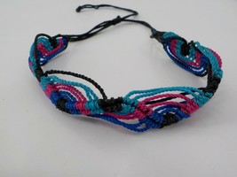 Woven Friendship Braided Bracelet Multicolored Adjustable String Black Blue Pink - £4.00 GBP