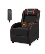 Massage Gaming Chair Recliner with Adjustable Footrest and Back w/ Red A... - $277.90 CAD