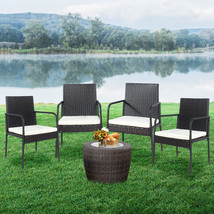 4Pcs Outdoor Wicker Rattan Dining Chairs Cushioned Seats Armrest Garden - £225.50 GBP