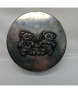 Vintage Silver Metzke 5&quot; Pewter Tin Container 3 Teddy Bears - $16.03