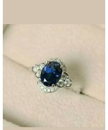 1.75carat sapphire oval cut diamond antique engagement ring 14k white go... - £61.27 GBP