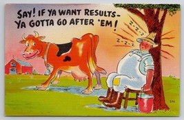 Dairy Farmer Sleeps Cow Says You Want Results Gotta Go After &#39;Em Postcard W28 - £4.77 GBP