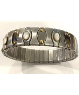 Vintage CP Stainless Steel Expanding Bracelet, Moonstone &amp; 18K Gold Accents - $28.49