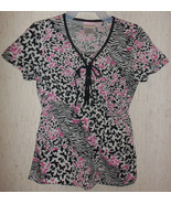 WOMENS SKECHERS ZEBRA LEOPARD &amp; BUTTERFLIES NOVELTY PRINT SCRUBS TOP  SI... - $31.79 CAD
