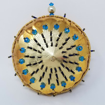 Gold Turquoise Color Christmas Ornament Studded Beaded Vintage 1978 Handmade - £11.98 GBP