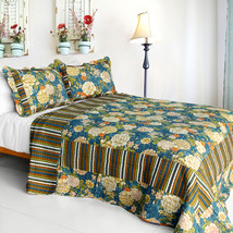 [Vintga Style] Cotton 3PC Vermicelli-Quilted Patchwork Quilt Set (Full/Queen Siz - £63.71 GBP