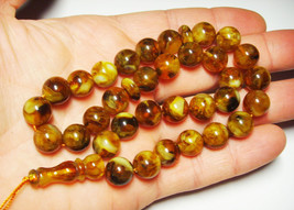 Islamic 33 Prayer beads Natural Baltic Amber Tasbih Subha  pressed 27gr B-574 - £77.44 GBP
