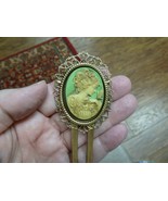 (CHM26-5) Feminine lady with bird mint cameo brass hair pin pick stick H... - $25.19