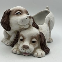 Vintage Porcelain Beagle Puppy Dog Planter Brown White 7&quot; Taiwan 1988 - £13.72 GBP