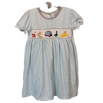 Sweet Southern Smocks Blue White Stripe Cartoon Appliances Girl&#39;s Sz 5T Dress - £14.20 GBP