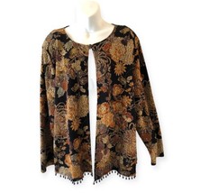 MSK Single Button Knit Jacket Women&#39;s Size Large Black Brown Floral Bead... - $19.42