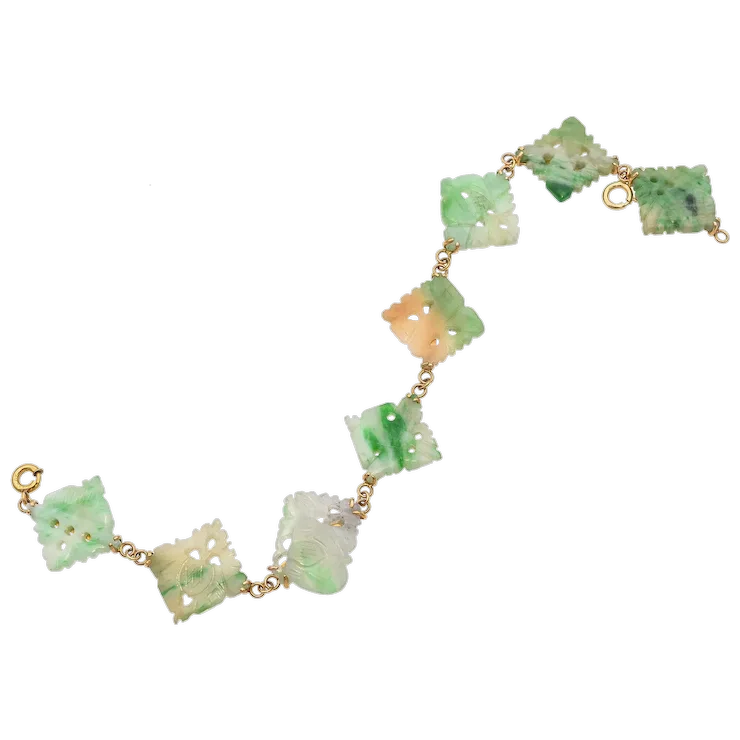 Antique 10k Yellow Gold Jade Bracelet - $34,281.69 MXN