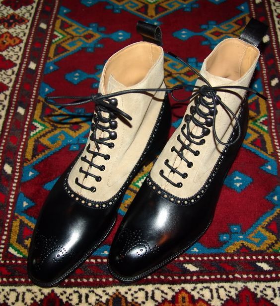 NEW Handmade men two tone ankle boots, men black and beige lace up boot, men boo